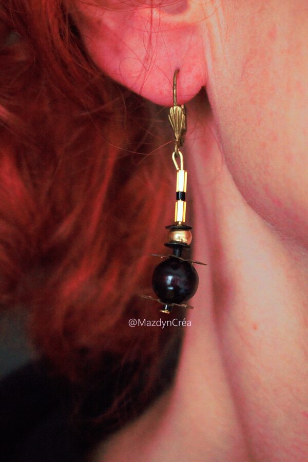 Boucles d'oreilles perle noire – Image 2